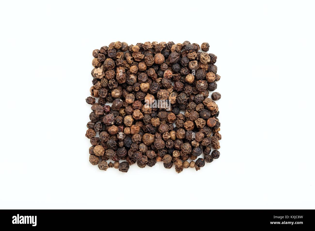 Schwarzer Pfeffer Samen auf weißem Hintergrund Stockfoto