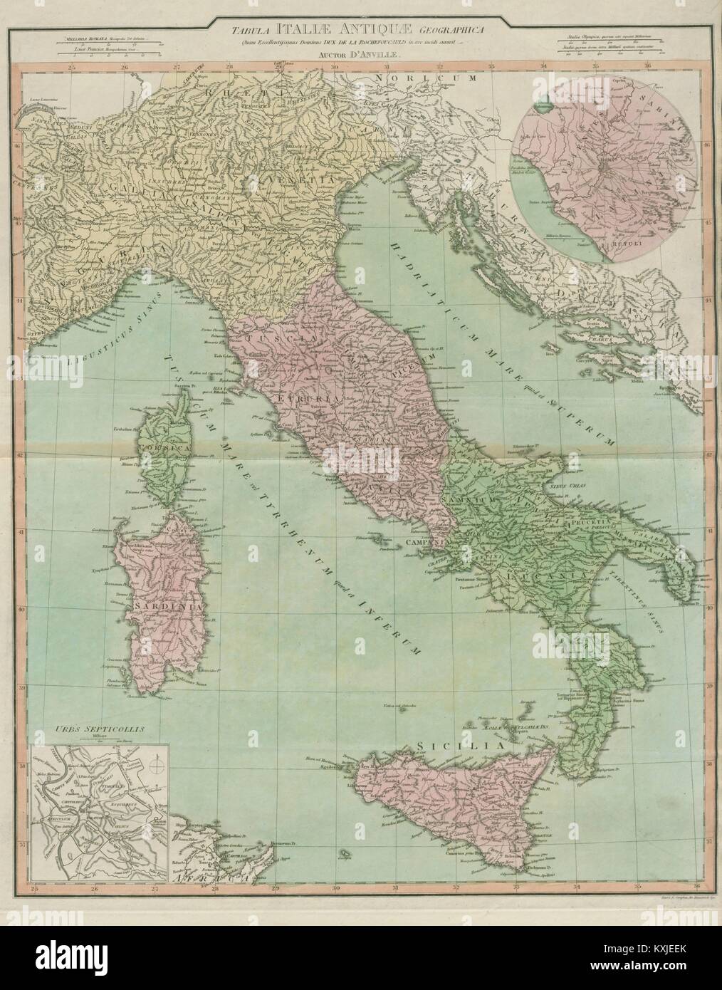 "Tabula Geographica Antiquae Italiae quam … "Alte Italien. D'Anville 1815 Karte Stockfoto