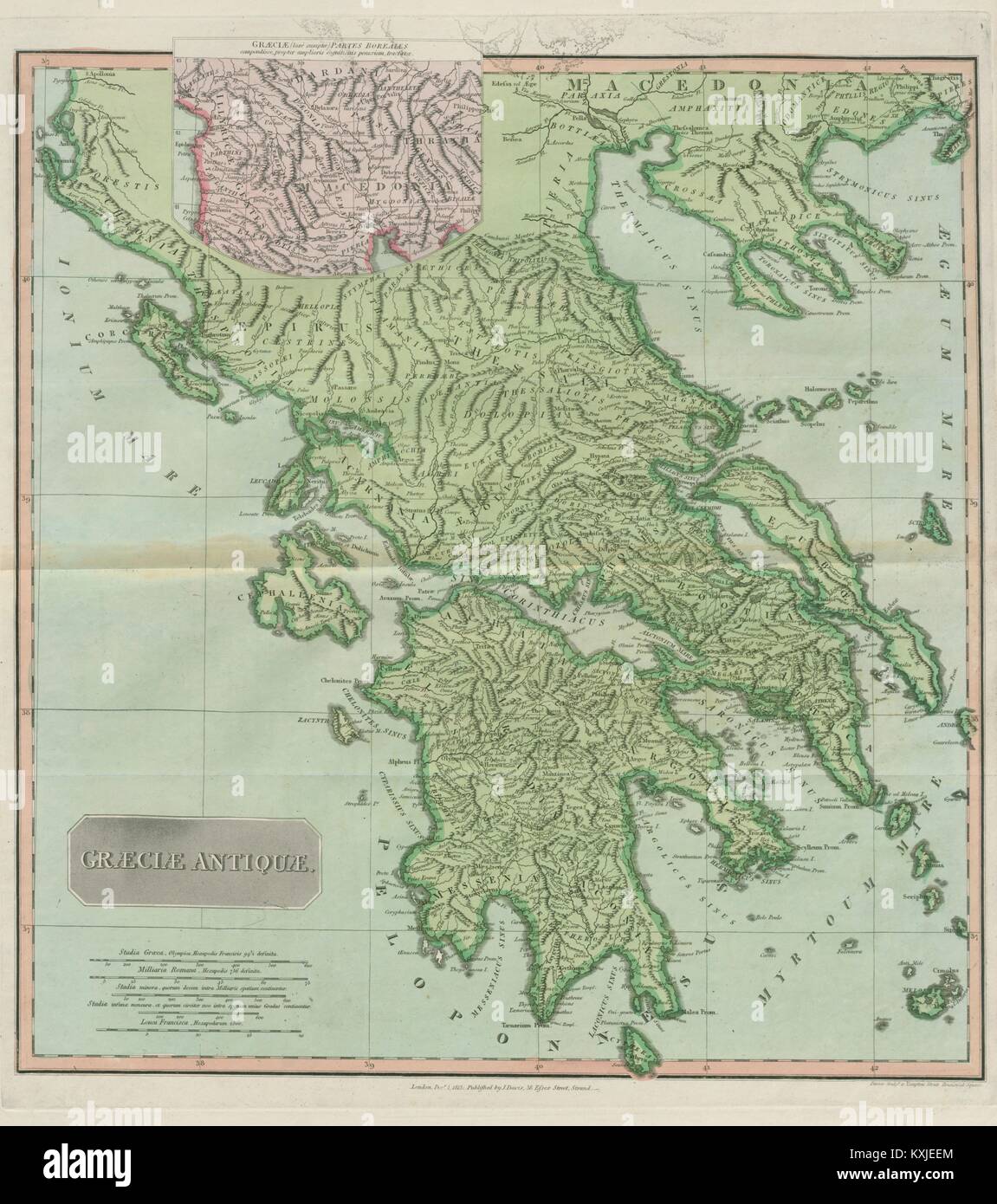 "Graeciae Antiquae". Das antike Griechenland. D'Anville 1815 alte antike Karte plan plan Stockfoto