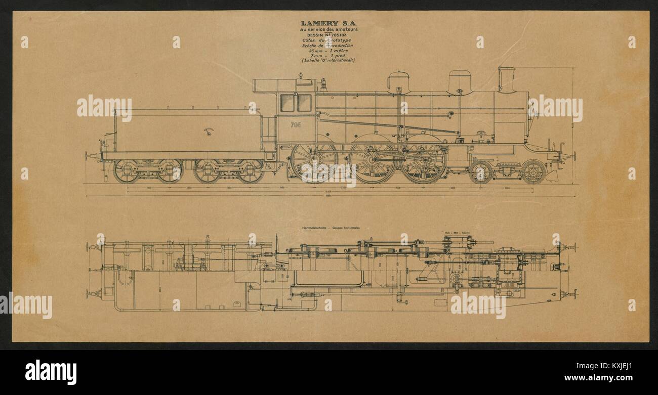 2-6-0 Lamery SA Dessin #705103. CFF SBB Schweizer Eisenbahn Lokomotive Série 3/5 c 1905 Stockfoto