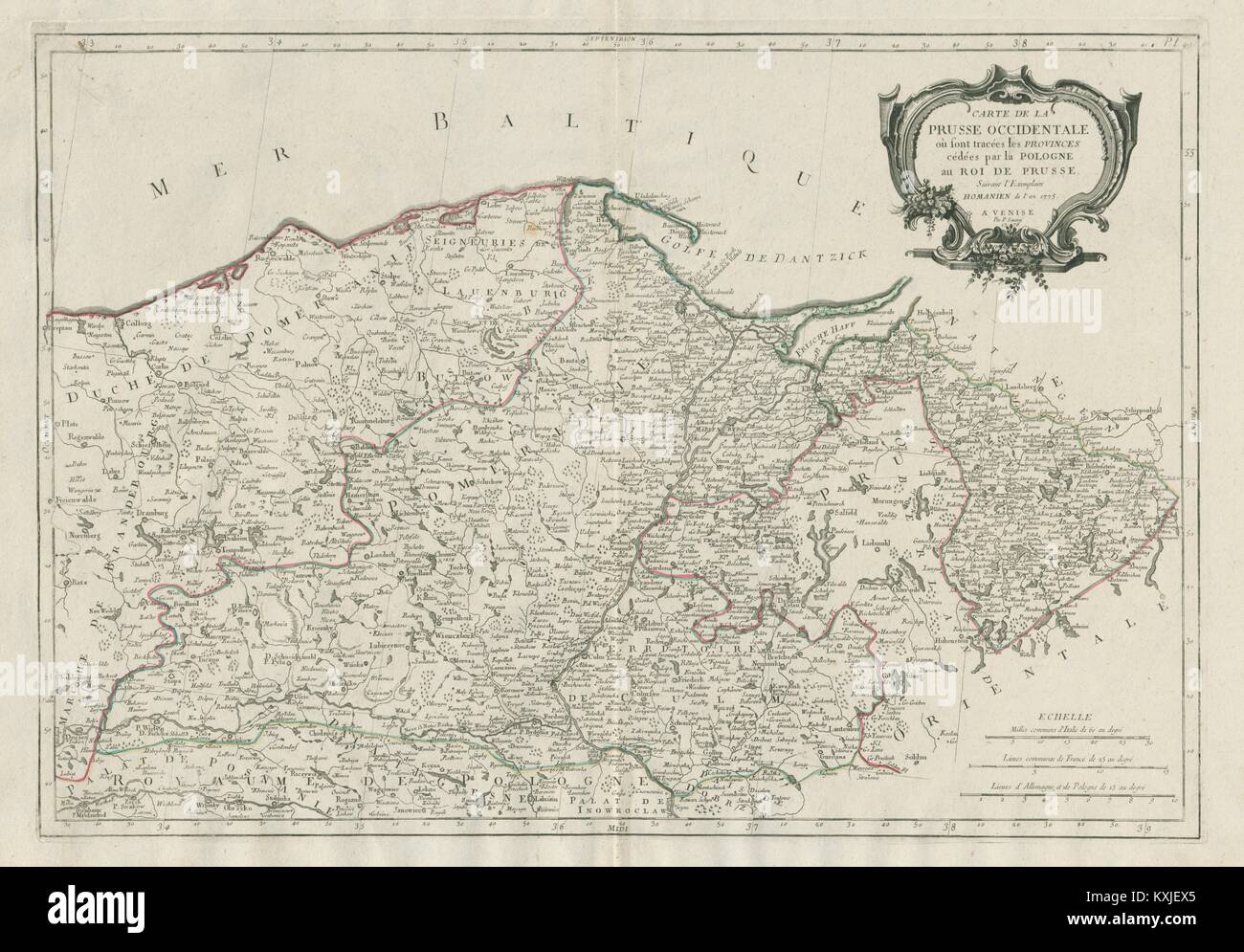 'Carte de la Prusse Occidentale ...". Polen Preußen. SANTINI/HOMANN 1784 Karte Stockfoto