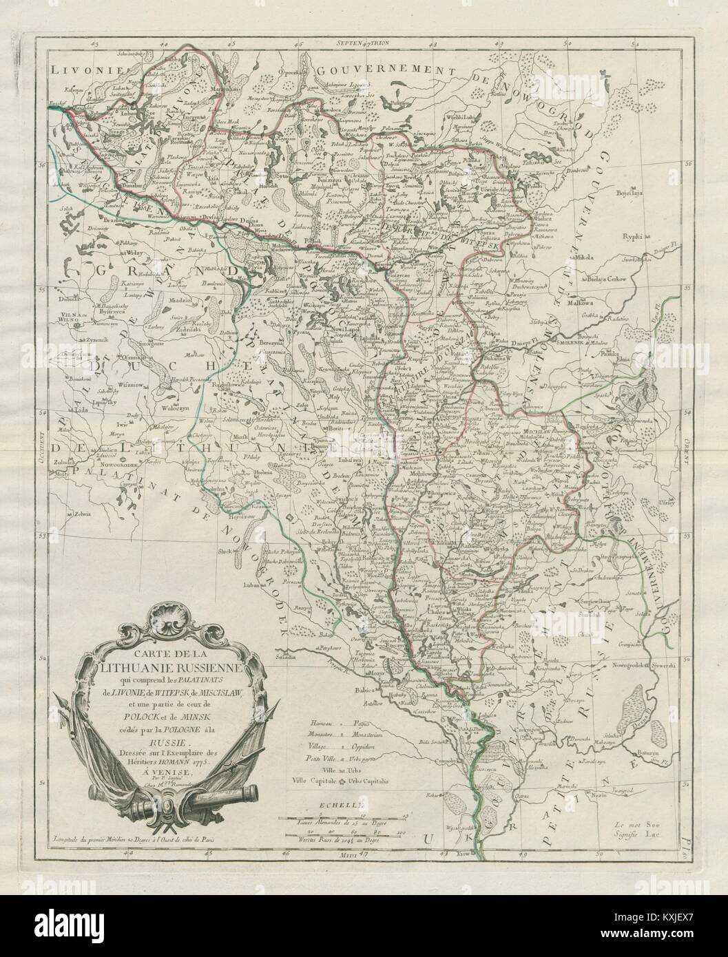 'Carte de la Lithuanie Russienne …" Belarus Litauen. SANTINI/HOMANN 1784 Karte Stockfoto