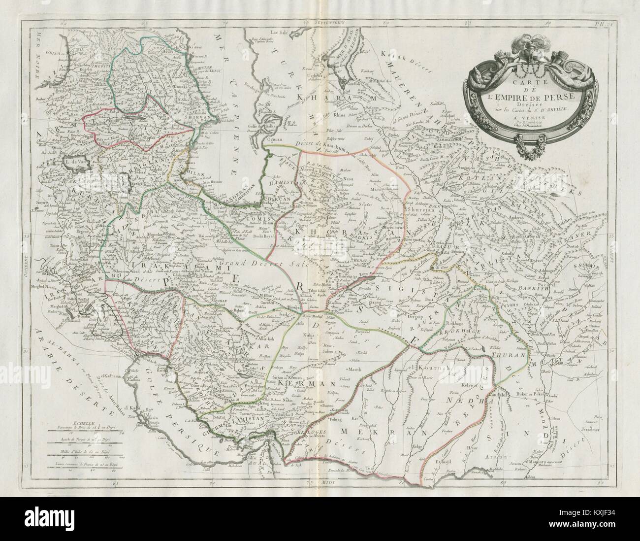 'Carte de l'Empire de Perse'. Iran & Kaukasus. SANTINI/D'Anville 1784 Karte Stockfoto