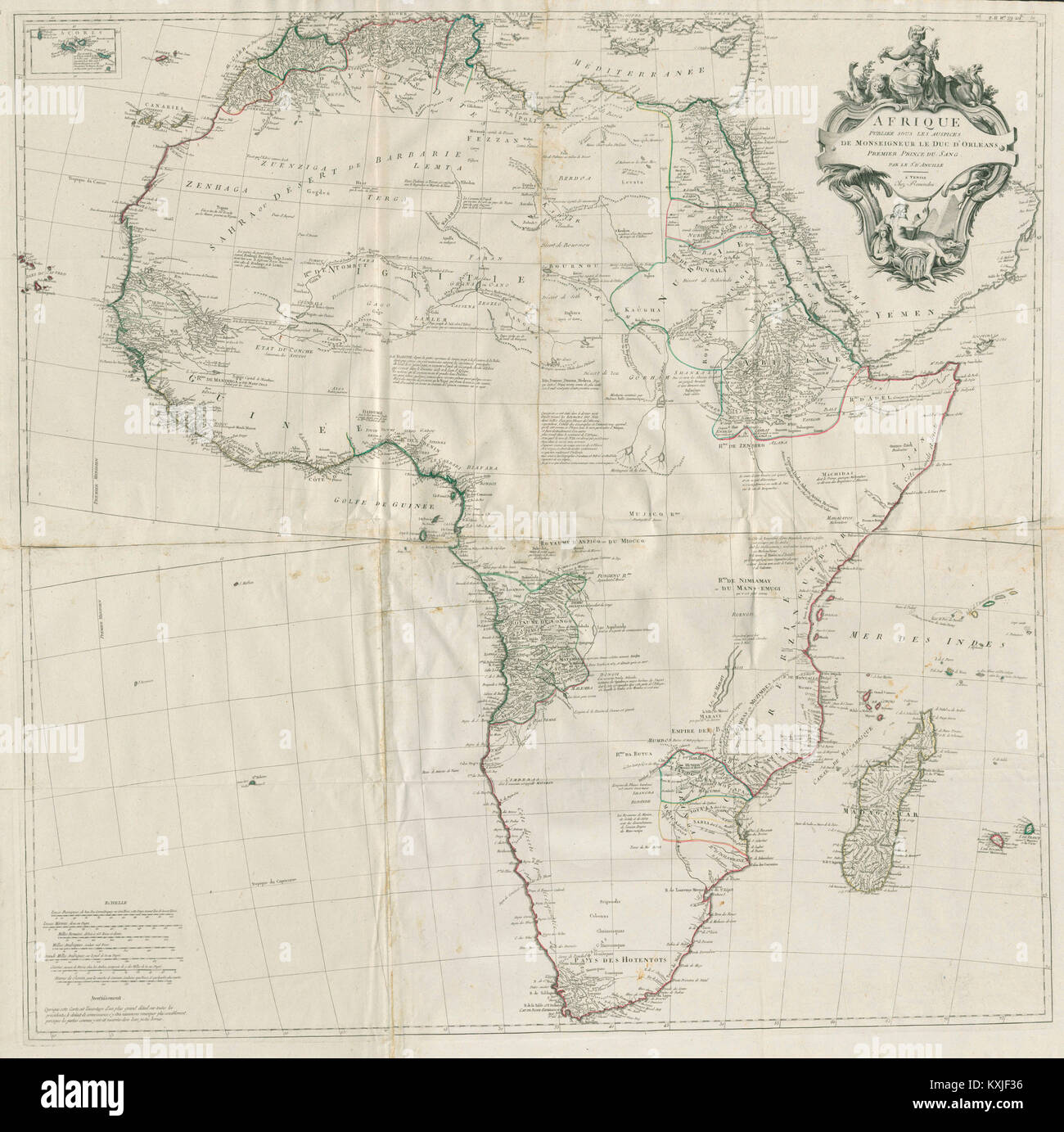 'Afrique publiée Sous les Schirmherrschaft de …". Afrika. SANTINI/D'Anville 1784 Karte Stockfoto