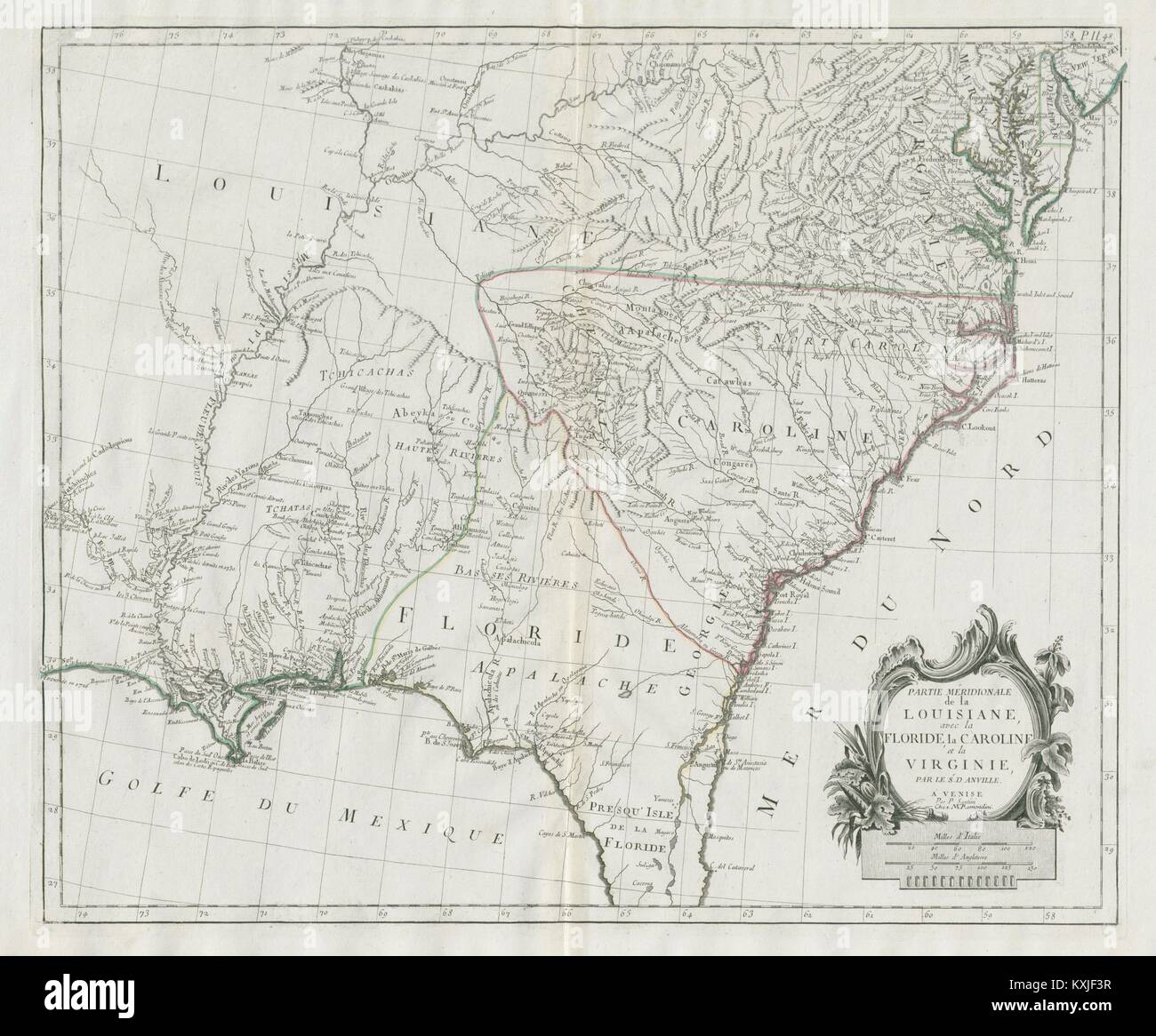 "Als Nebenklägerin Méridionale de La Louisiane … 'Floride. SANTINI/D'Anville 1784 Karte Stockfoto