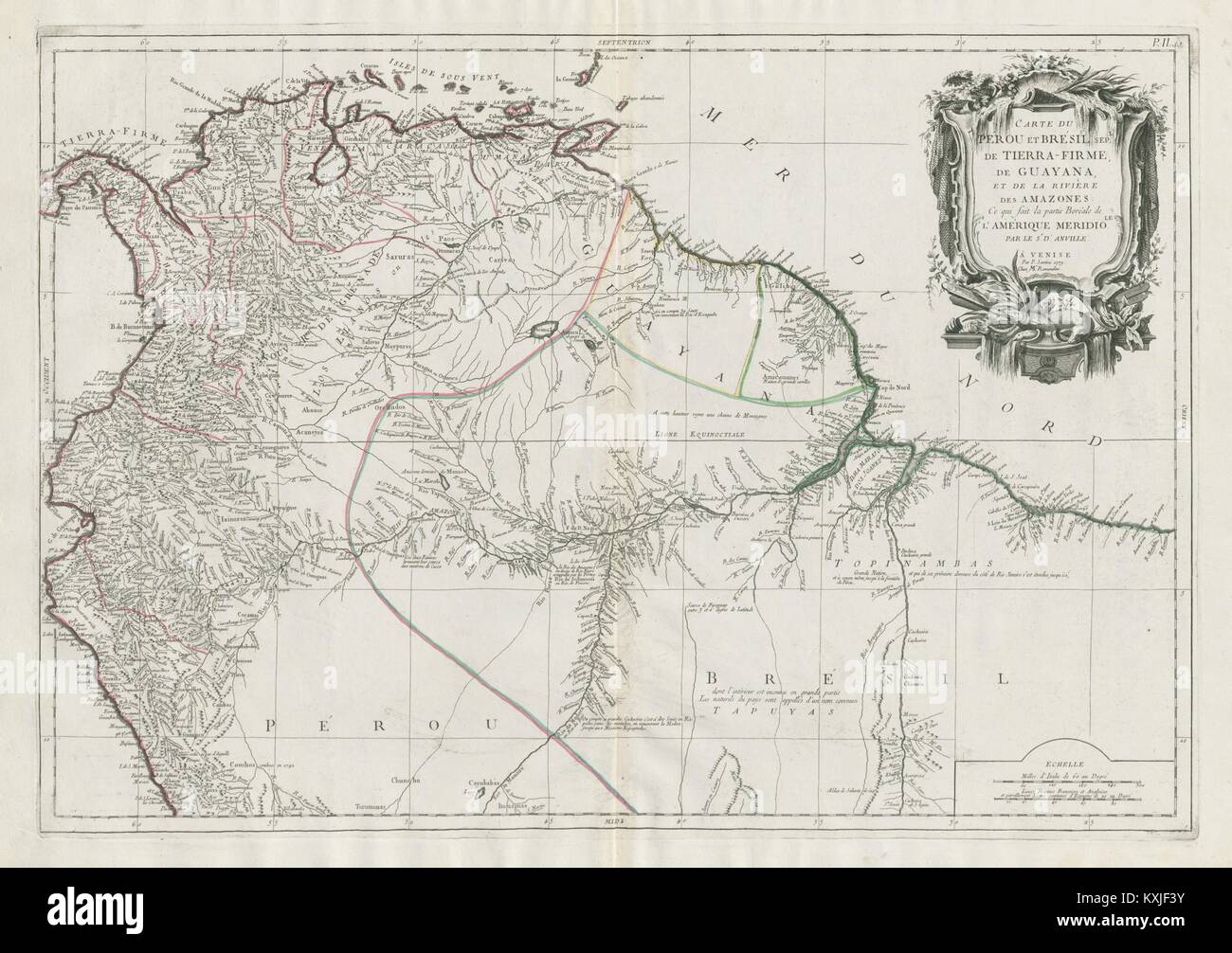 'Carte du Perou et Brésil Sepl.de Tierra-Firme …" santini/D'Anville 1784 Karte Stockfoto