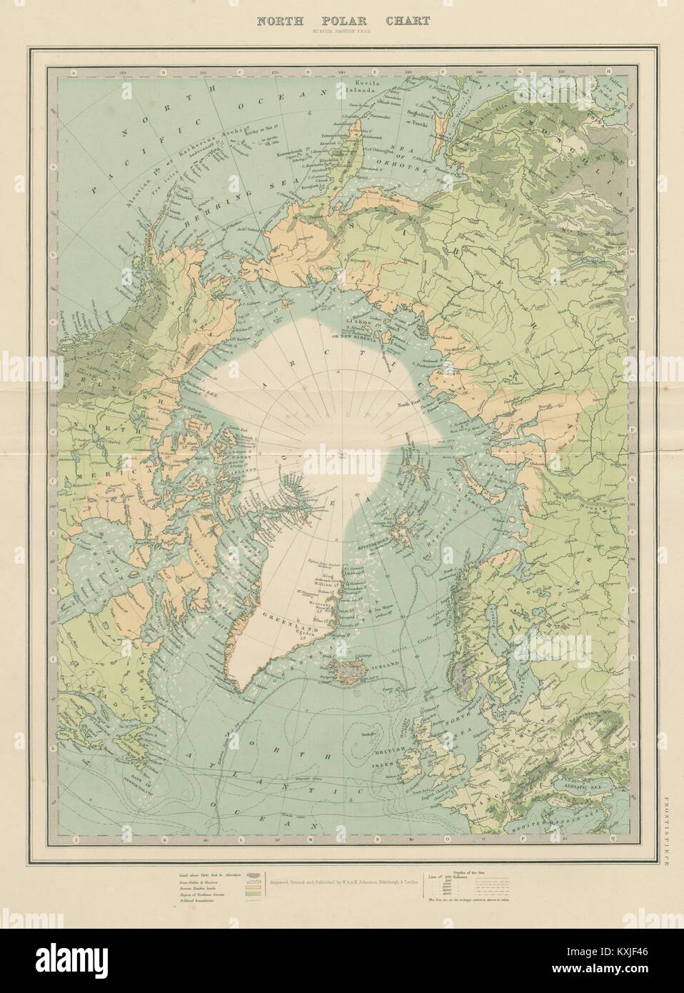 Nordpol Polar Chart Arktis Höchste latitude Nares. 50 x 60 cm. JOHNSTON 1879 Karte Stockfoto