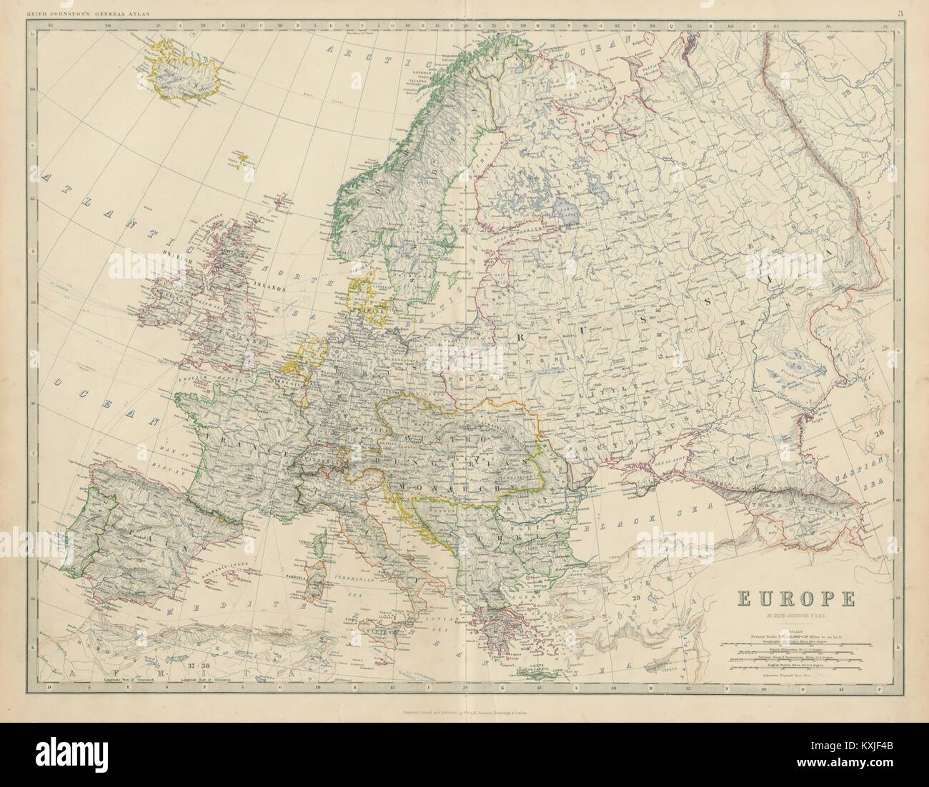 Europa. Der österreichisch-ungarischen Monarchie. Preußen. Rumänien. 50 x 60 cm. JOHNSTON 1879 Karte Stockfoto