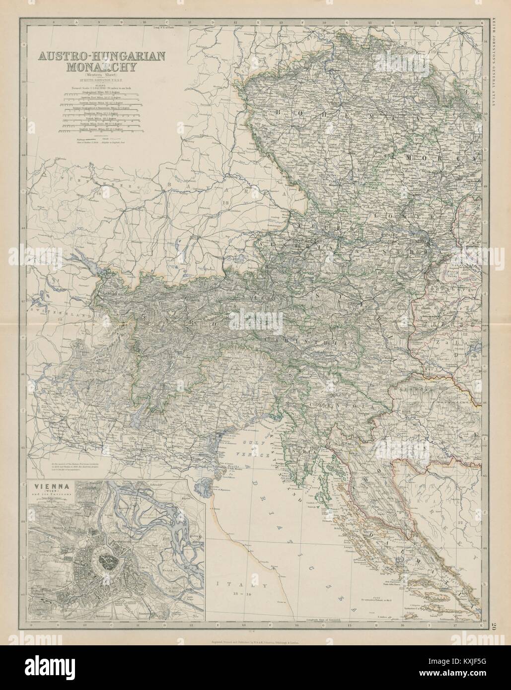 Der österreichisch-ungarischen Monarchie (West) Wien Österreich. 50 x 60 cm. JOHNSTON 1879 Karte Stockfoto