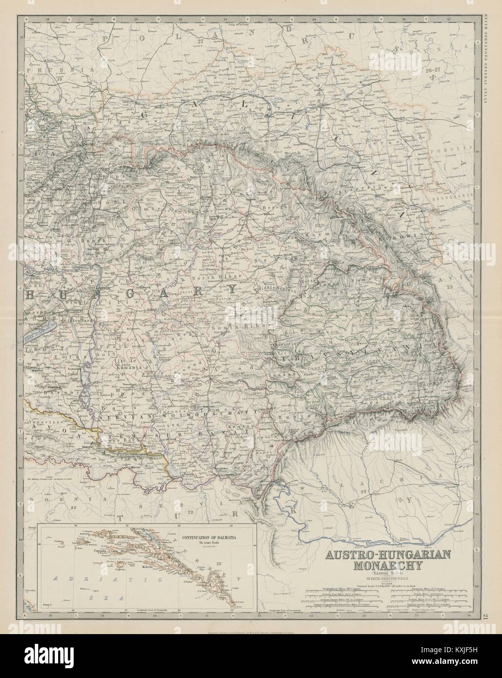 Der österreichisch-ungarischen Monarchie (Osten) Ungarn, Siebenbürgen, 50 x 60 cm. JOHNSTON 1879 Karte Stockfoto