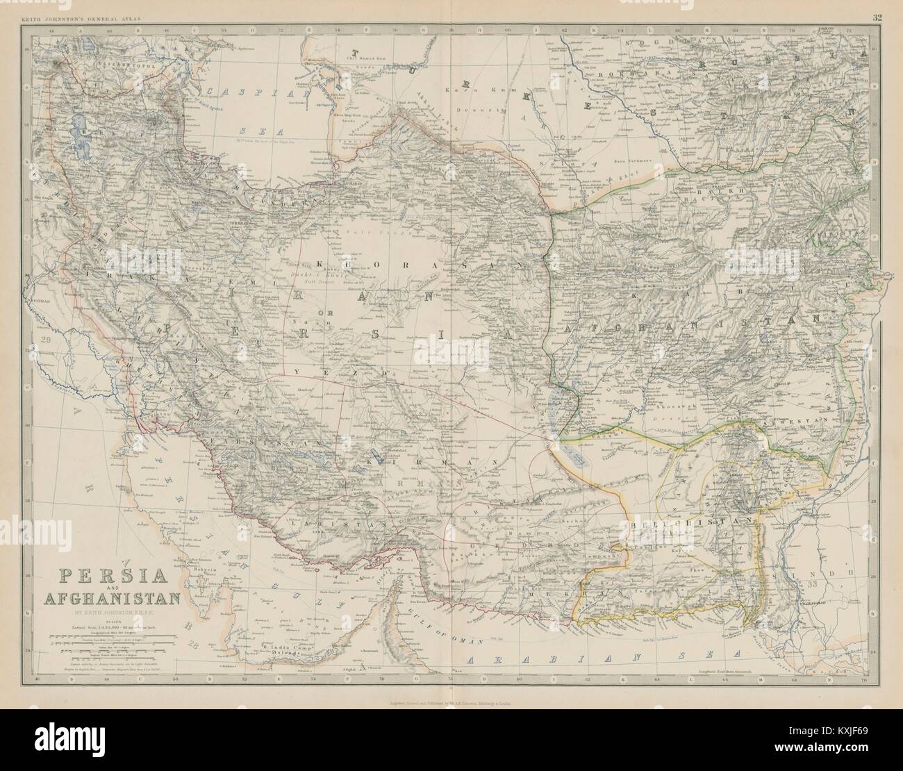 Persien und Afghanistan. Iran Belutschistan SW-Asien. 50 x 60 cm. JOHNSTON 1879 Karte Stockfoto