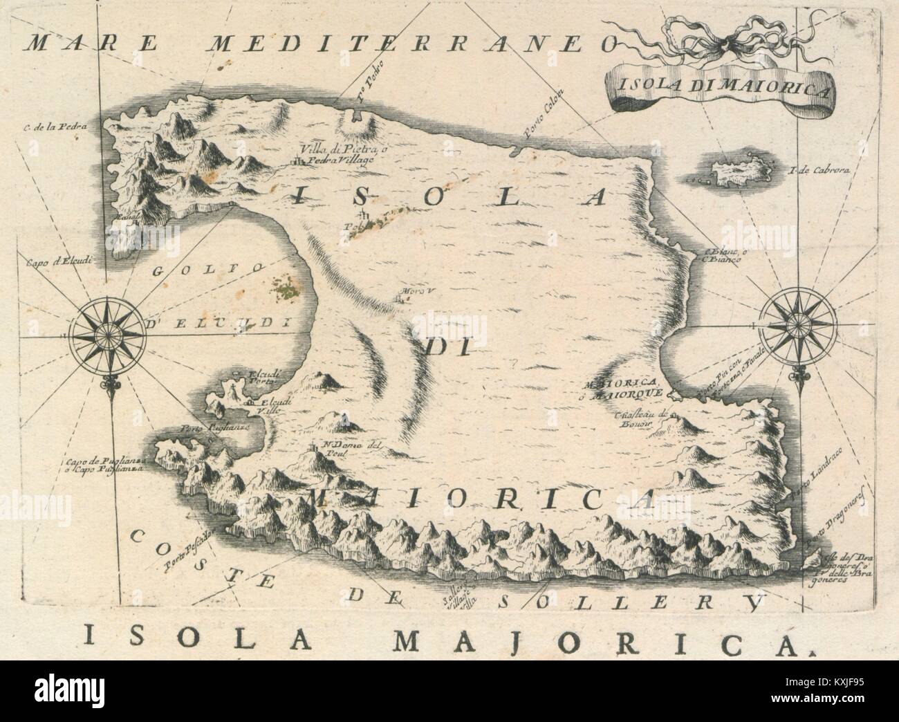 'Isola di Maiorica', von Vincenzo Coronelli aus Isolario. Mallorca 1697 alte Karte Stockfoto