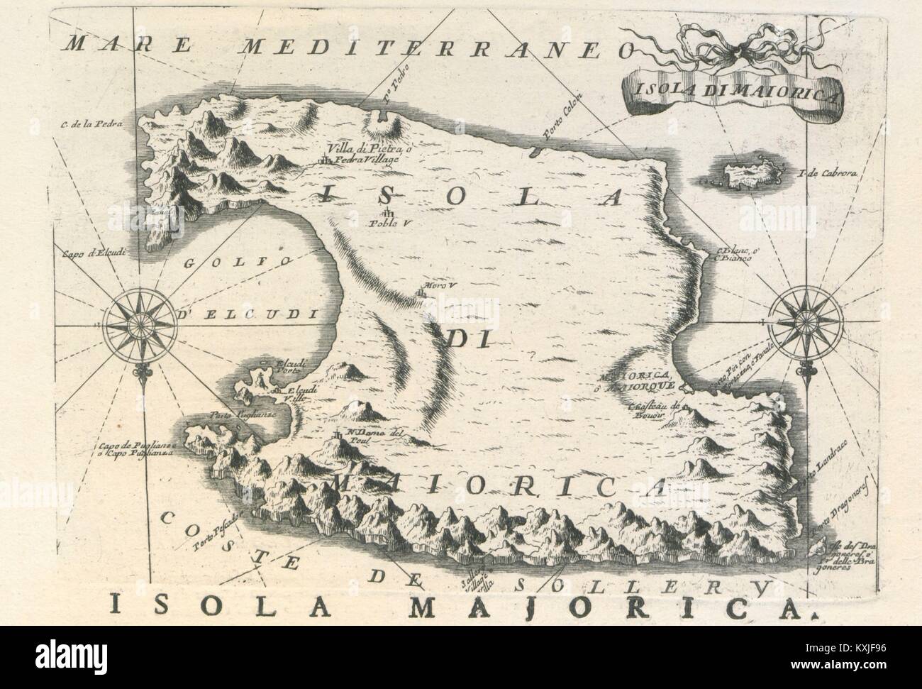 'Isola di Maiorica" von Vincenzo Coronelli aus Isolario. Mallorca 1697 alte Karte Stockfoto