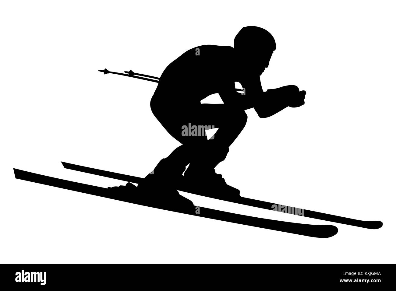 Alpine Skifahrer Sportler Ski downhill schwarze Silhouette Stockfoto