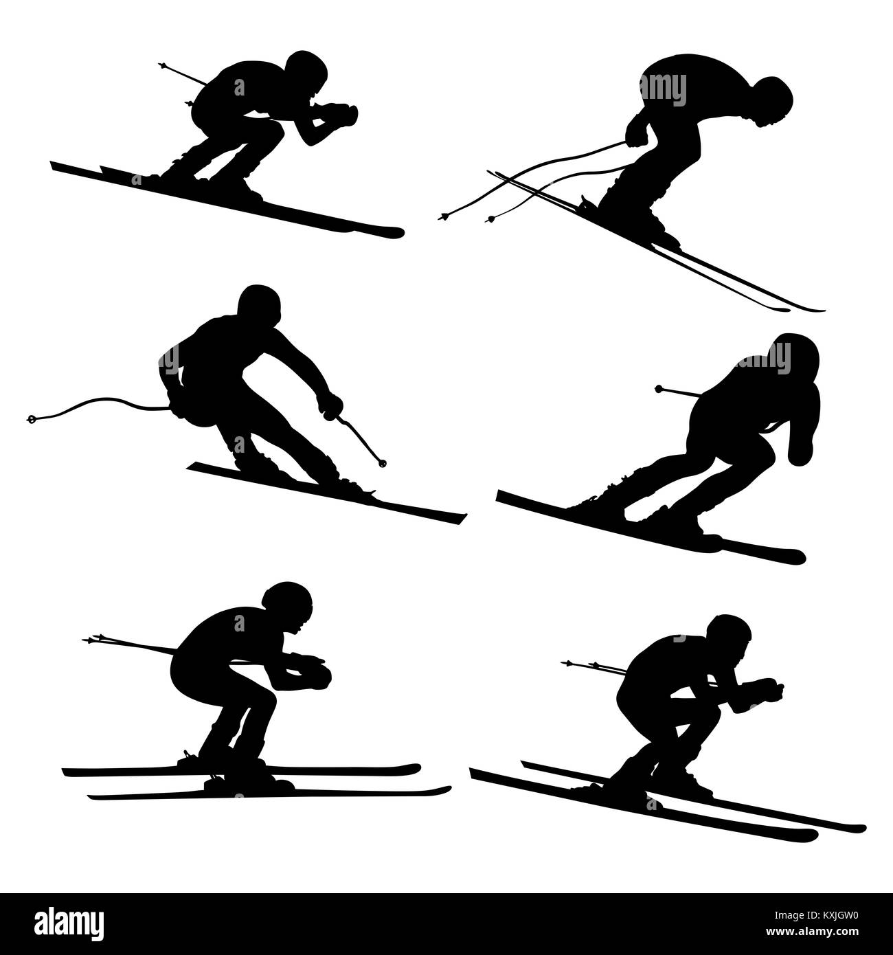 Set Ski alpin Athlet schwarze Silhouette Stockfoto