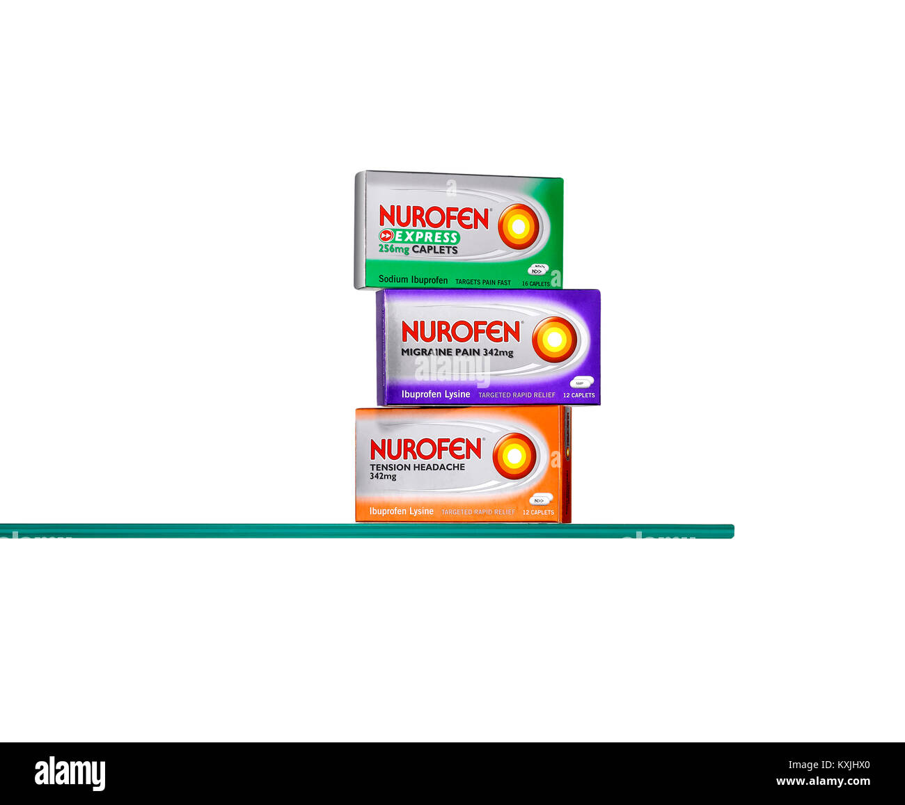 Ein glasregal zeigen eine Auswahl der beliebtesten Arzneimittel Stockfoto