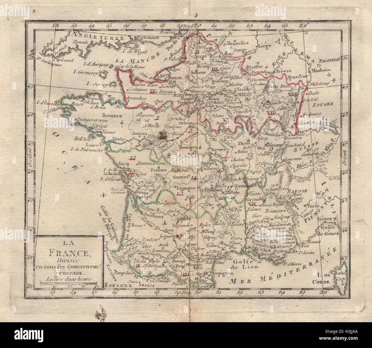 'La France divisée…' von La TourdePeilz. 1777 alte antike Karte plan