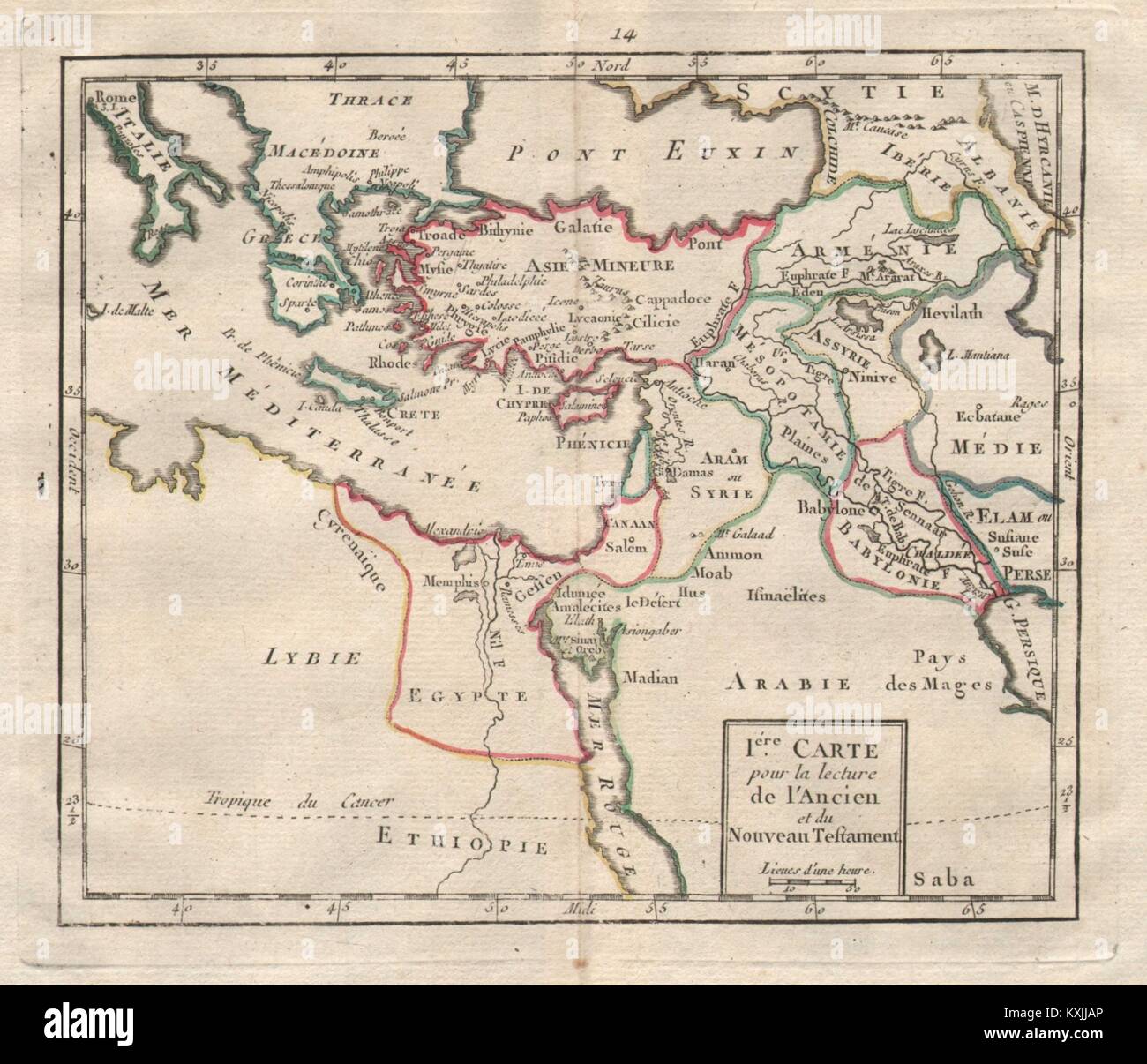 '1 ére Carte pour la Vortrag …" von La Tour-de-Peilz. Nahen Osten & Med Karte 1777 Stockfoto