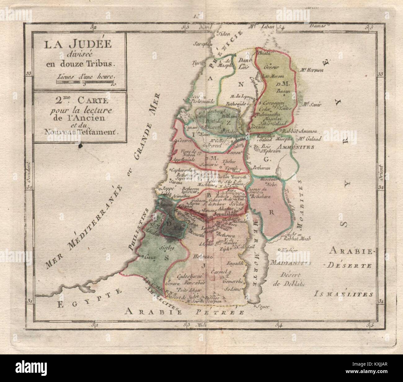 'La Judée divisée en douze Tribus' LA TOUR-DE-PEILZ 12 Stämme Israels Karte 1777 Stockfoto