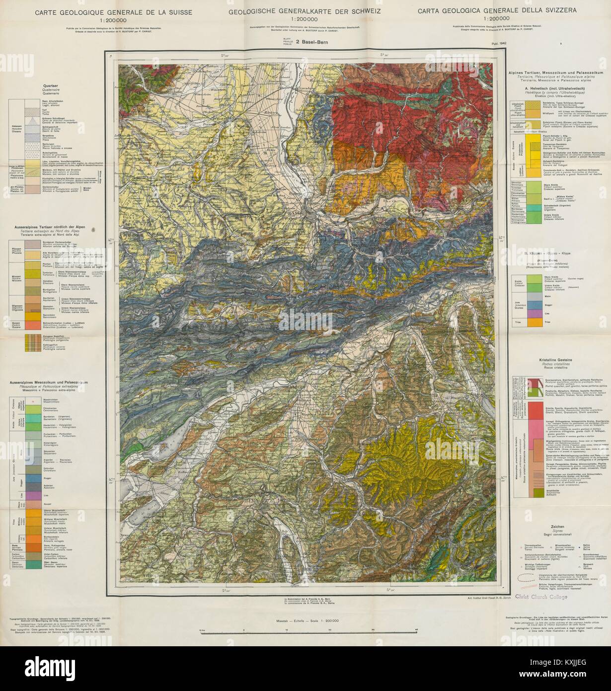 Carte geologique Suisse NW Schweiz Geologie Basel Bern Solothurn 1942 Karte Stockfoto