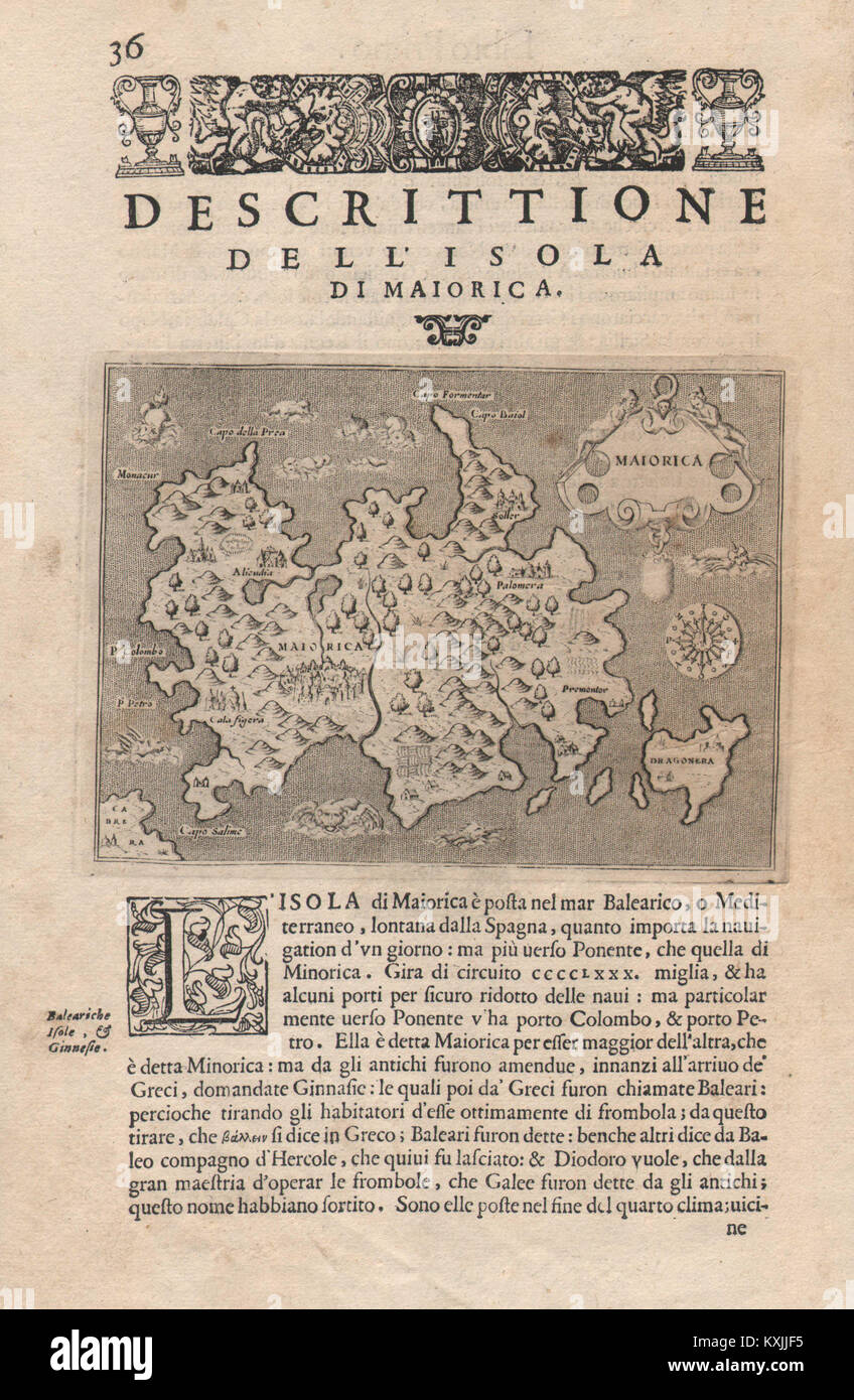 "Escrittione dell'Isola tun PORCACCHI Maiorica" durch. Mallorca c1605-Karte Stockfoto