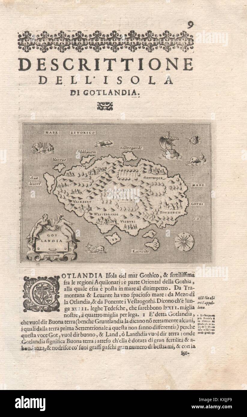 "Escrittione dell'Isola di Gotlandia'. PORCACCHI. Gotland Schweden 1620 Karte Stockfoto