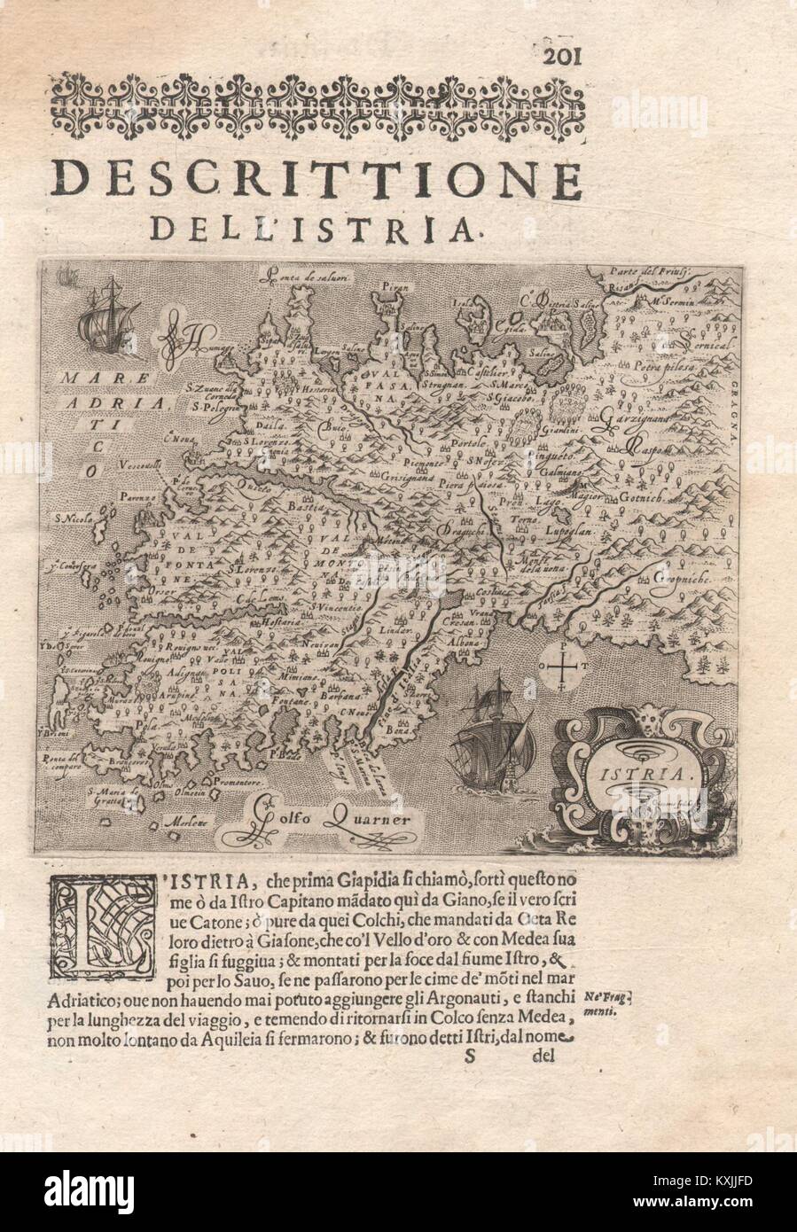 "Escrittione dell'Istrien". PORCACCHI. Kroatien Slowenien Triest 1620 alte Karte Stockfoto