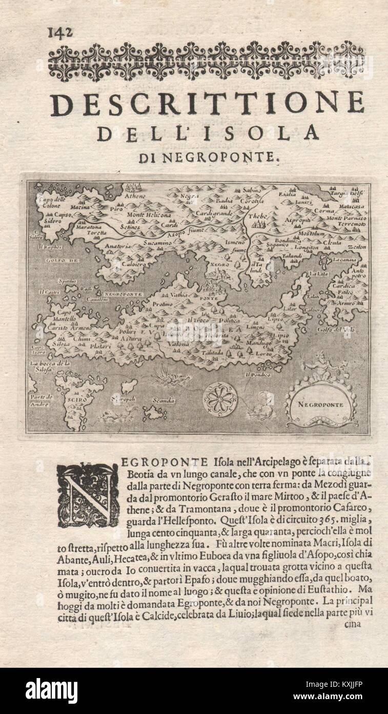 "Escrittione dell'Isola di Negroponte". Böotien PORCACCHI Euböa Euböa 1620 Karte Stockfoto