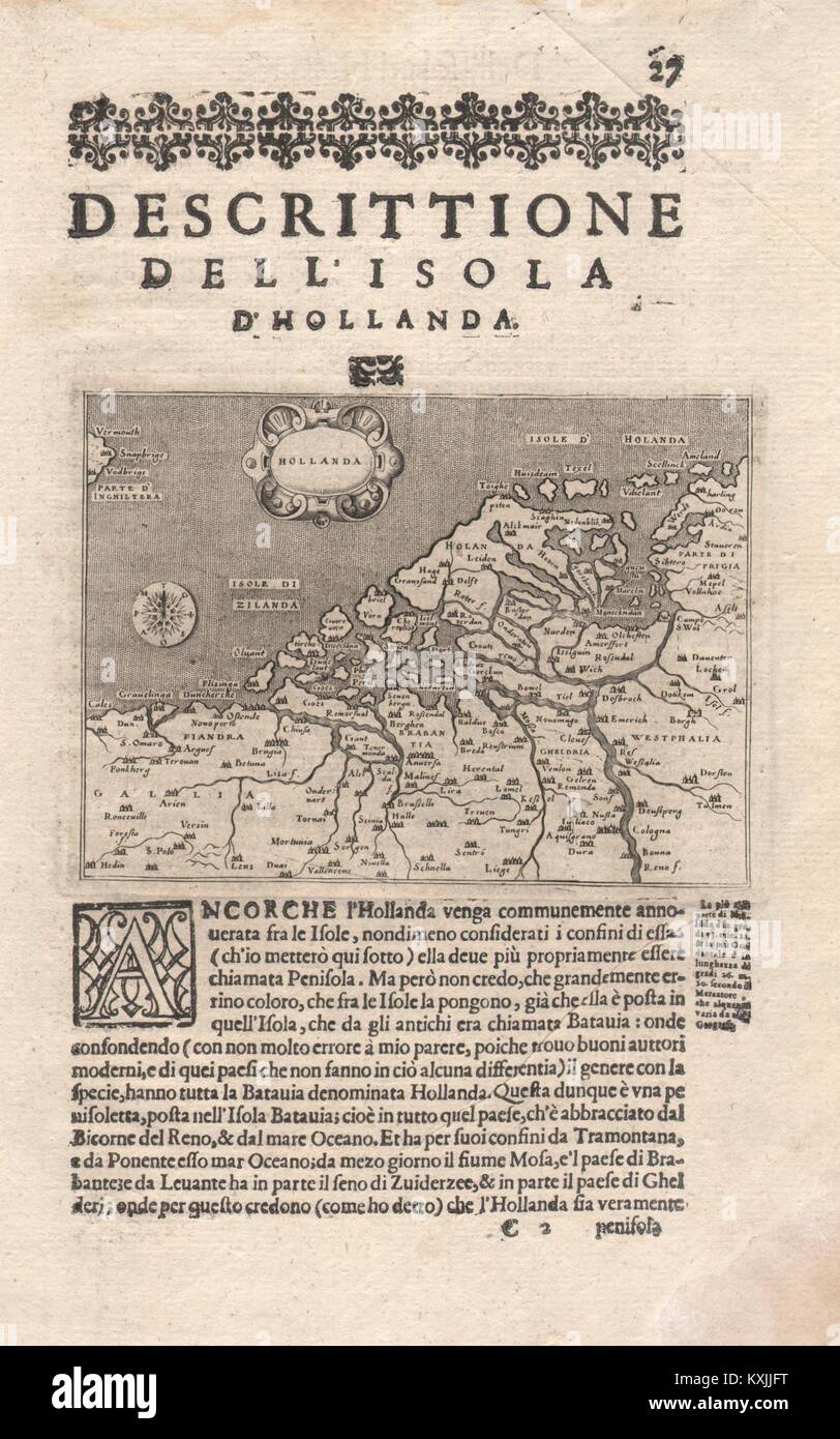 "Escrittione dell'Isola d'Hollanda'. PORCACCHI. Holland Niederlande 1620 Karte Stockfoto