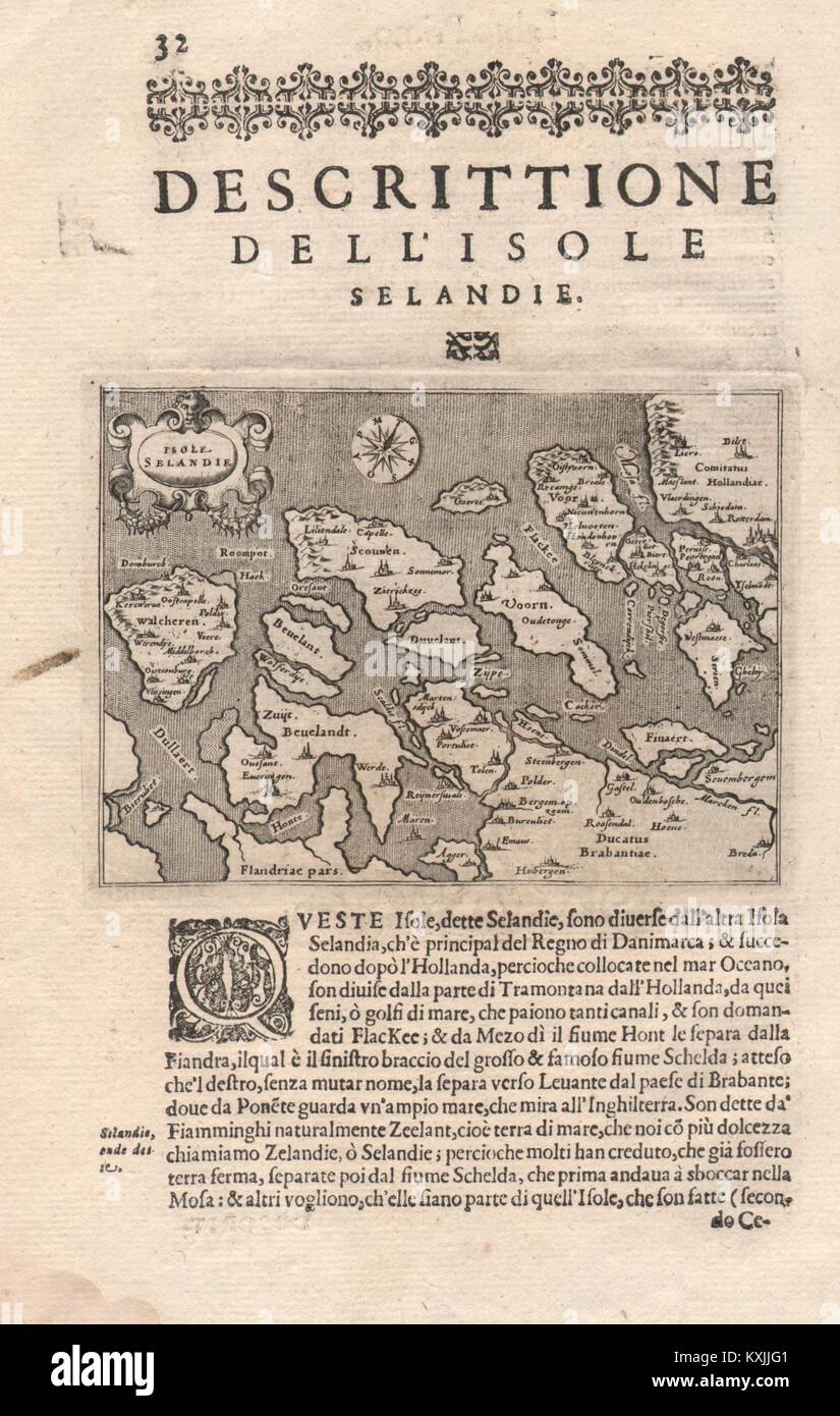"Escrittione dell'Isole Selandie'. PORCACCHI. Zeeland Niederlande 1620 Karte Stockfoto