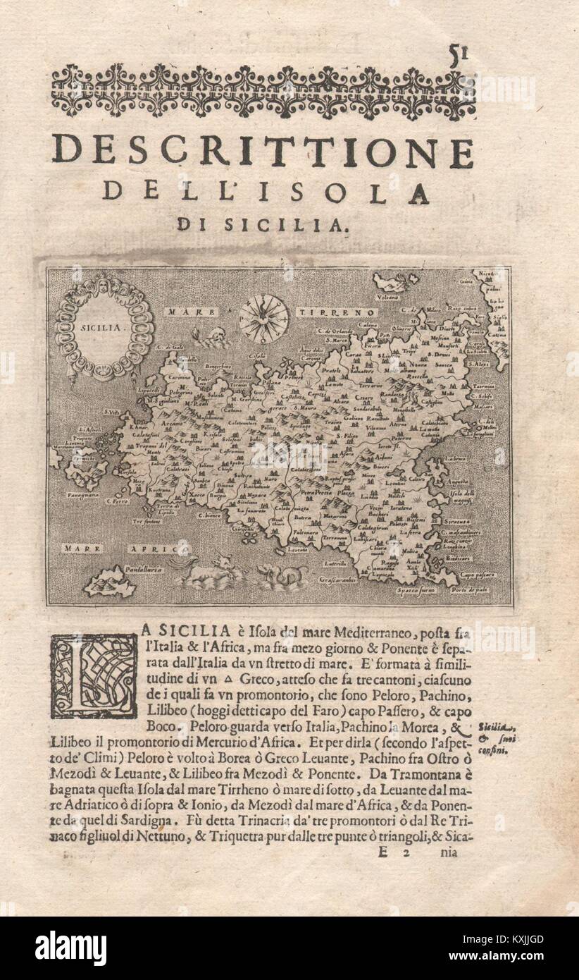"Escrittione dell'Isola di Sicilia". PORCACCHI. Sizilien Italien 1620 alte Karte Stockfoto