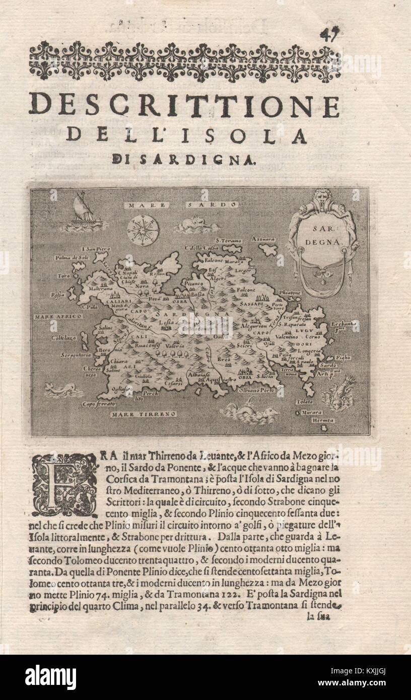 "Escrittione dell'Isola di Sardigna'. PORCACCHI. Sardinien Sardinien 1620 Karte Stockfoto