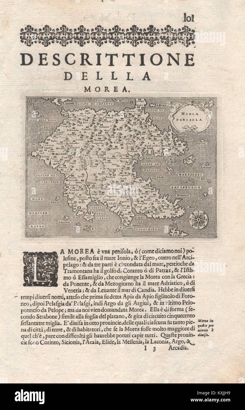 "Escrittione della Morea". PORCACCHI. Halbinsel Peloponnes Griechenland 1620 Karte Stockfoto