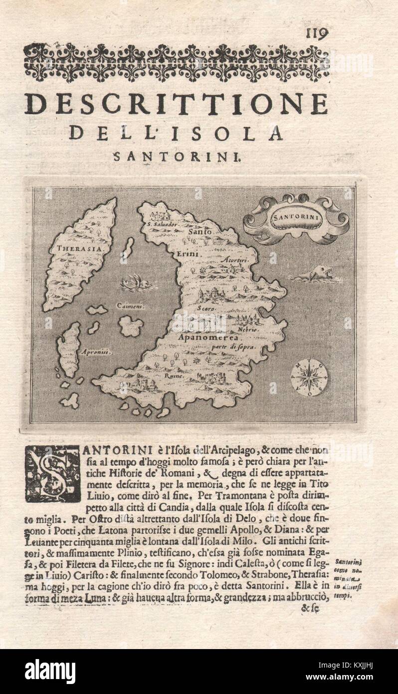 "Escrittione dell'Isola Santorini'. PORCACCHI. Kykladen Griechenland 1620 alte Karte Stockfoto