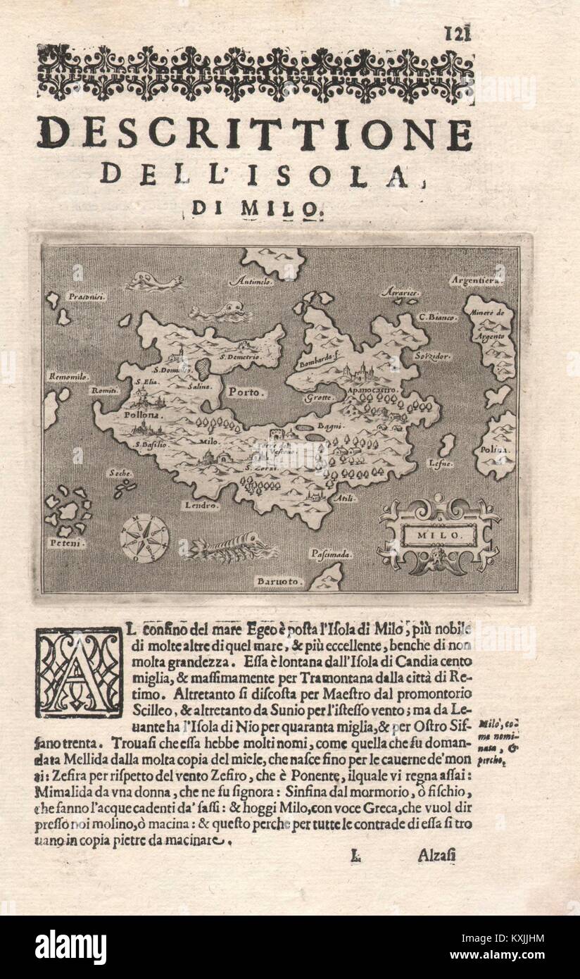 "Escrittione dell'Isola di Milo". PORCACCHI. Milos, Kykladen Griechenland 1620 Karte Stockfoto