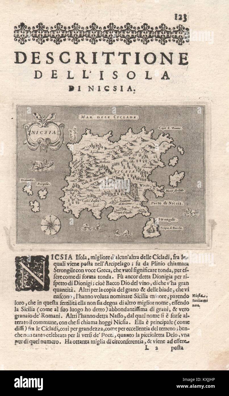 "Escrittione dell'Isola di Nicsia'. PORCACCHI. Naxos Kykladen Griechenland 1620 Karte Stockfoto