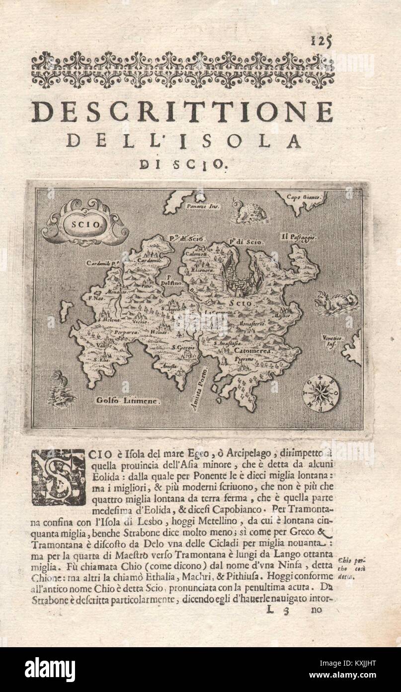 "Escrittione dell'Isola di Scio". PORCACCHI. Chios Nördliche Ägäis 1620 alte Karte Stockfoto