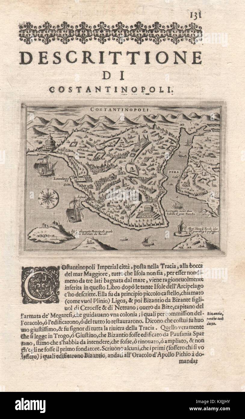 "Escrittione di Costantinopoli'. PORCACCHI. Konstantinopel Istanbul 1620 Karte Stockfoto
