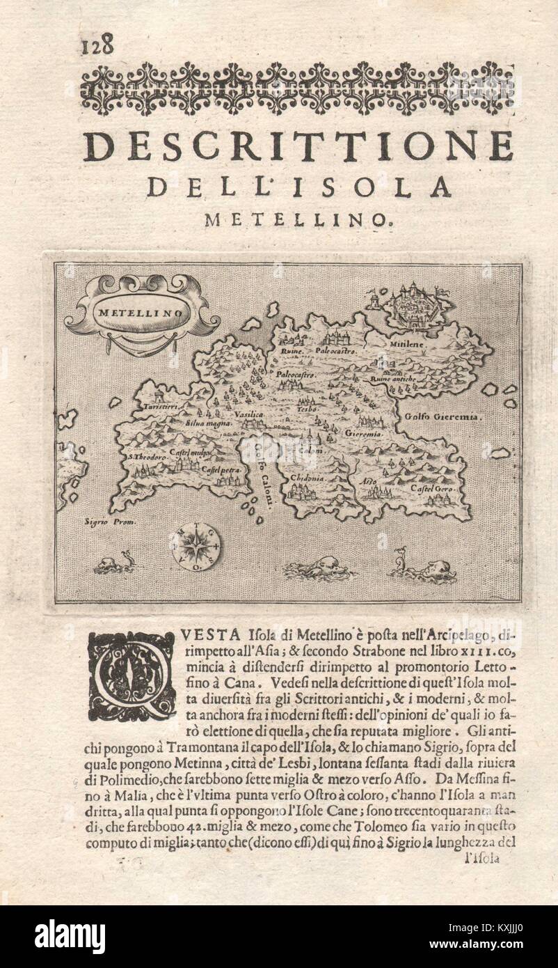 "Escrittione dell'Isola Metellino'. PORCACCHI. Lesbos Nördliche Ägäis 1620 Karte Stockfoto