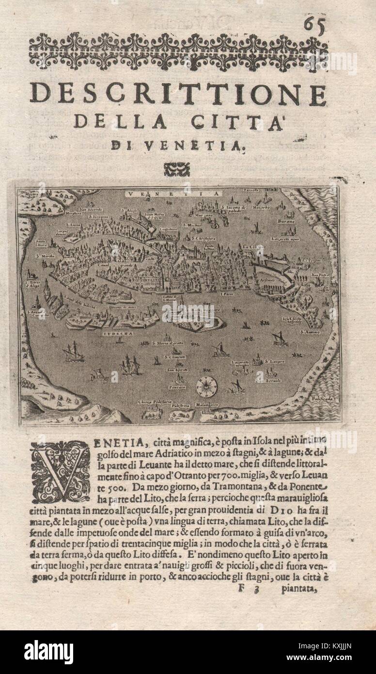 "Escrittione Della Citta di Venetia'. PORCACCHI. Venedig 1620 alte antike Karte Stockfoto