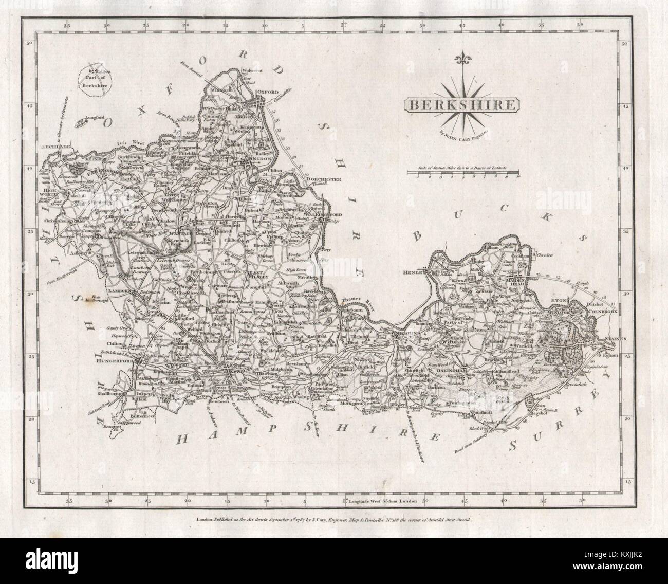 Antike Grafschaft Karte von Berkshire von JOHN CARY alter Plan 1787 Plan Stockfoto
