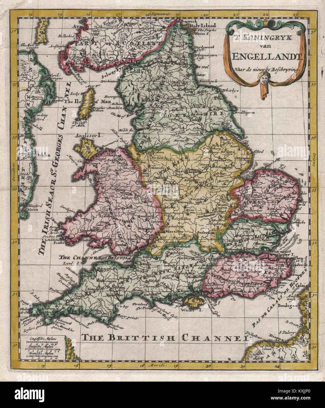 'T Koningryk van Engellandt …". England und Wales von Nicolas SANSON Fils 1705 Karte Stockfoto