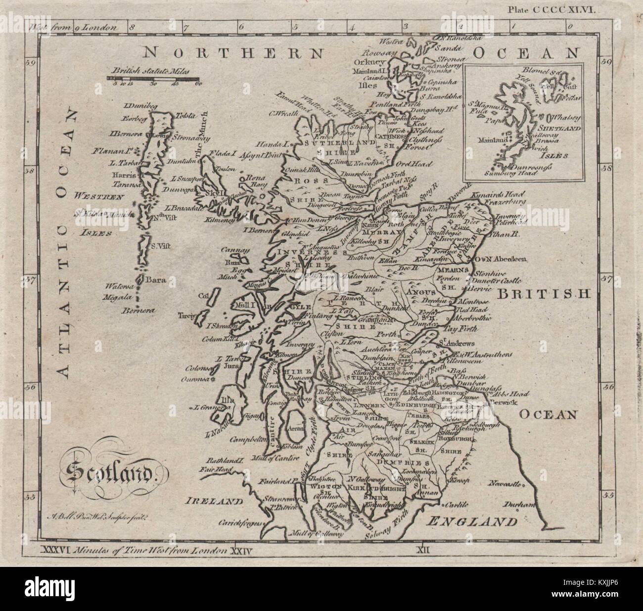 Antike Karte von Schottland von Andrew Bell c 1770 alte plan plan Stockfoto