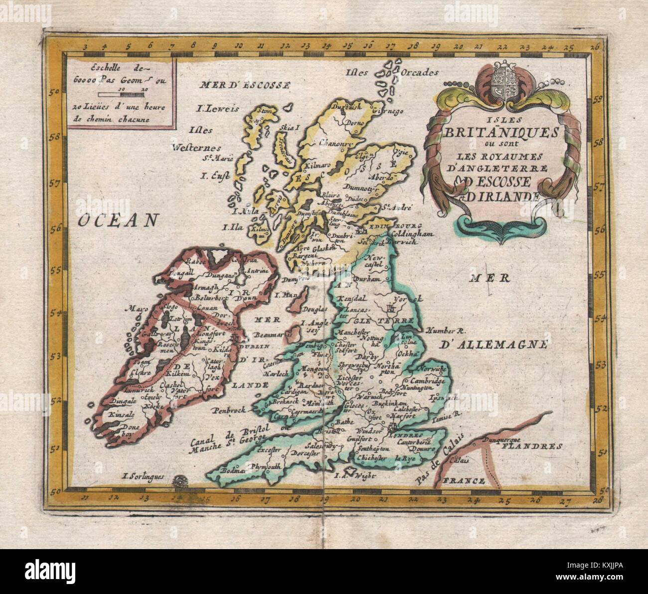 Die Inseln sind les Royaumes Britaniques ou d'Angleterre… "farbigen DE FER c 1684 Karte Stockfoto