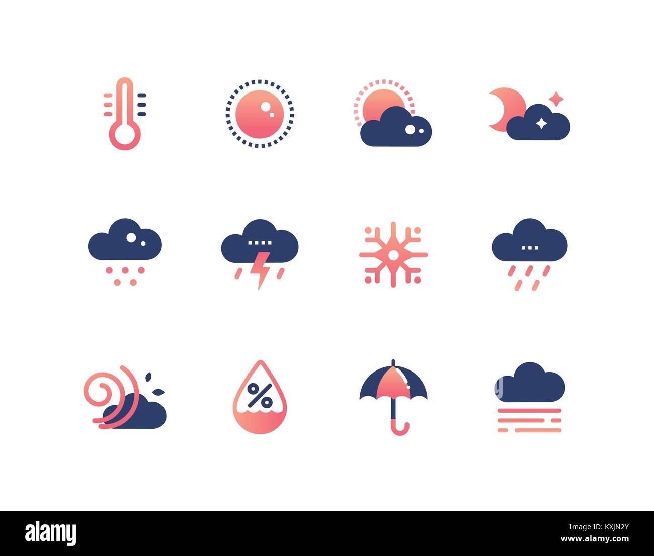 Wetter Typen Symbole - Satz mit flachen Design style Icons Stock Vektor