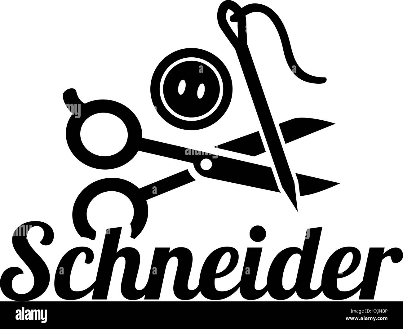 Schneider Schere, Nadel und Faden und Knopf mit deutschen