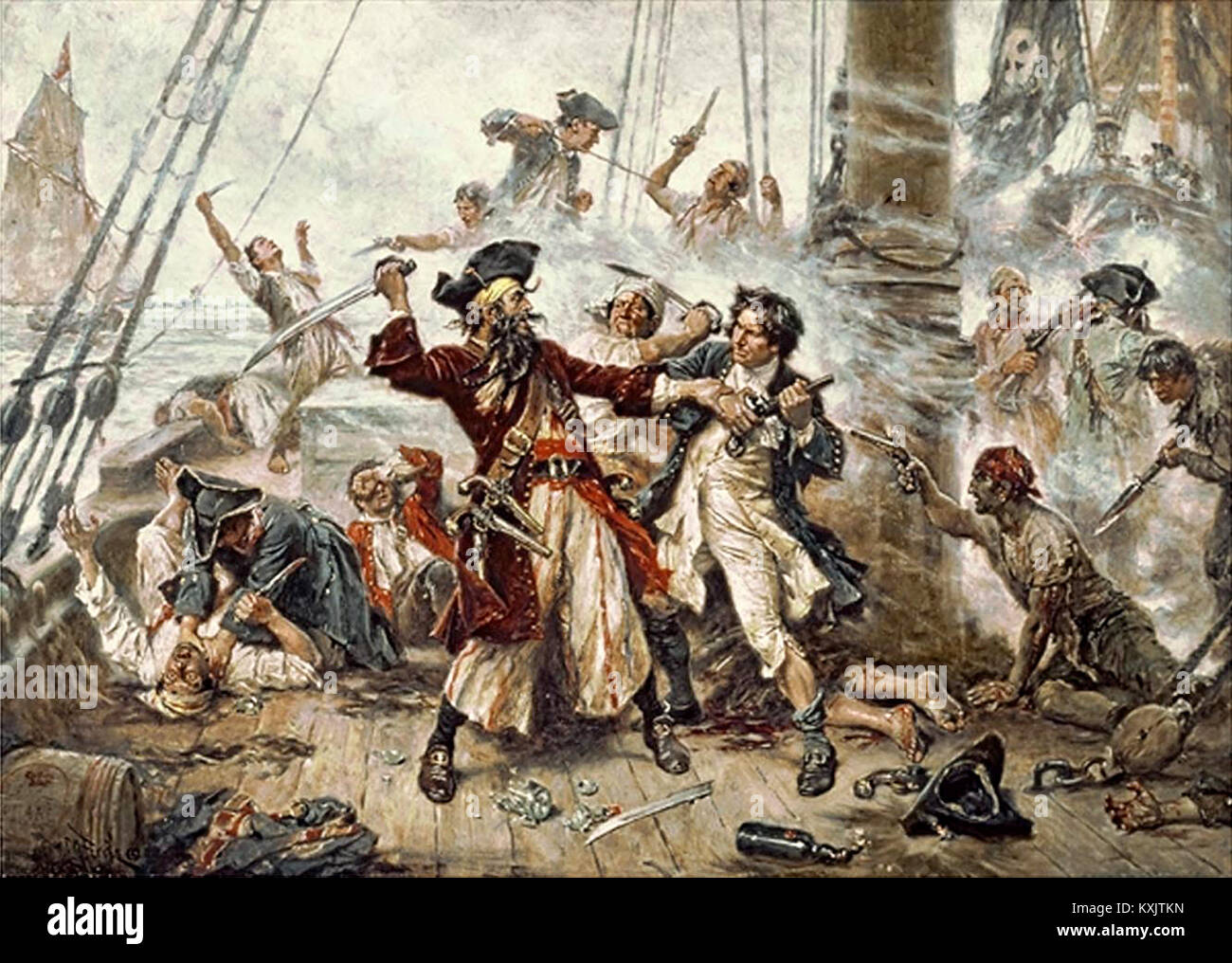 Erfassung der Pirat Blackbeard, 1718 Stockfoto