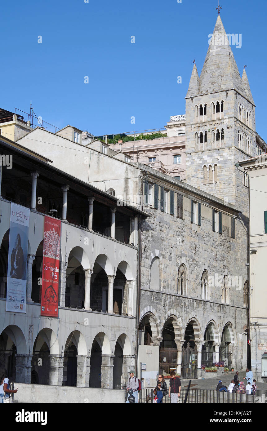 Die Kommende di San Giovanni d'Prè in Genua, ein Komplex von romanischen Gebäude, darunter zwei übereinanderliegende Kirchen, ein Krankenhaus und ein Kloster, Stockfoto