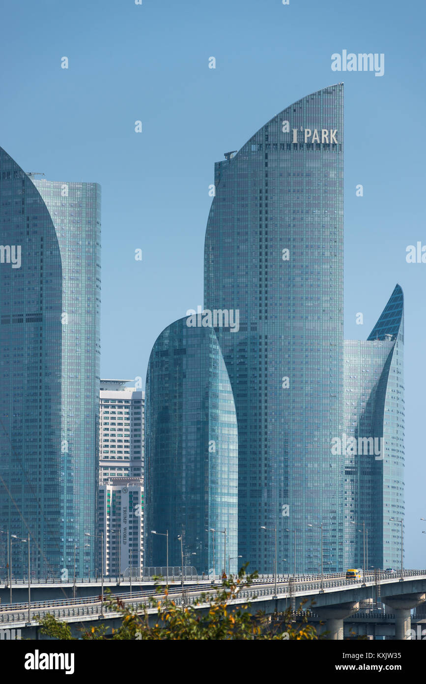 Moderne Wolkenkratzer von Centum Park, Centum Stadt, Busan, Yeongnam, Südkorea. Stockfoto