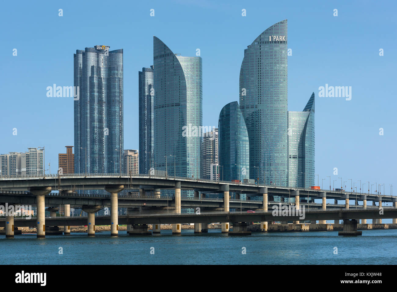Moderne Wolkenkratzer von Centum Park, Centum Stadt, Busan, Yeongnam, Südkorea. Stockfoto